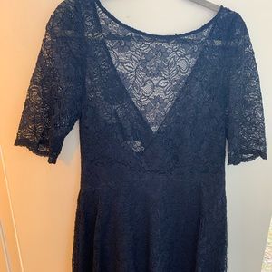 David’s Bridal navy lace cocktail dress